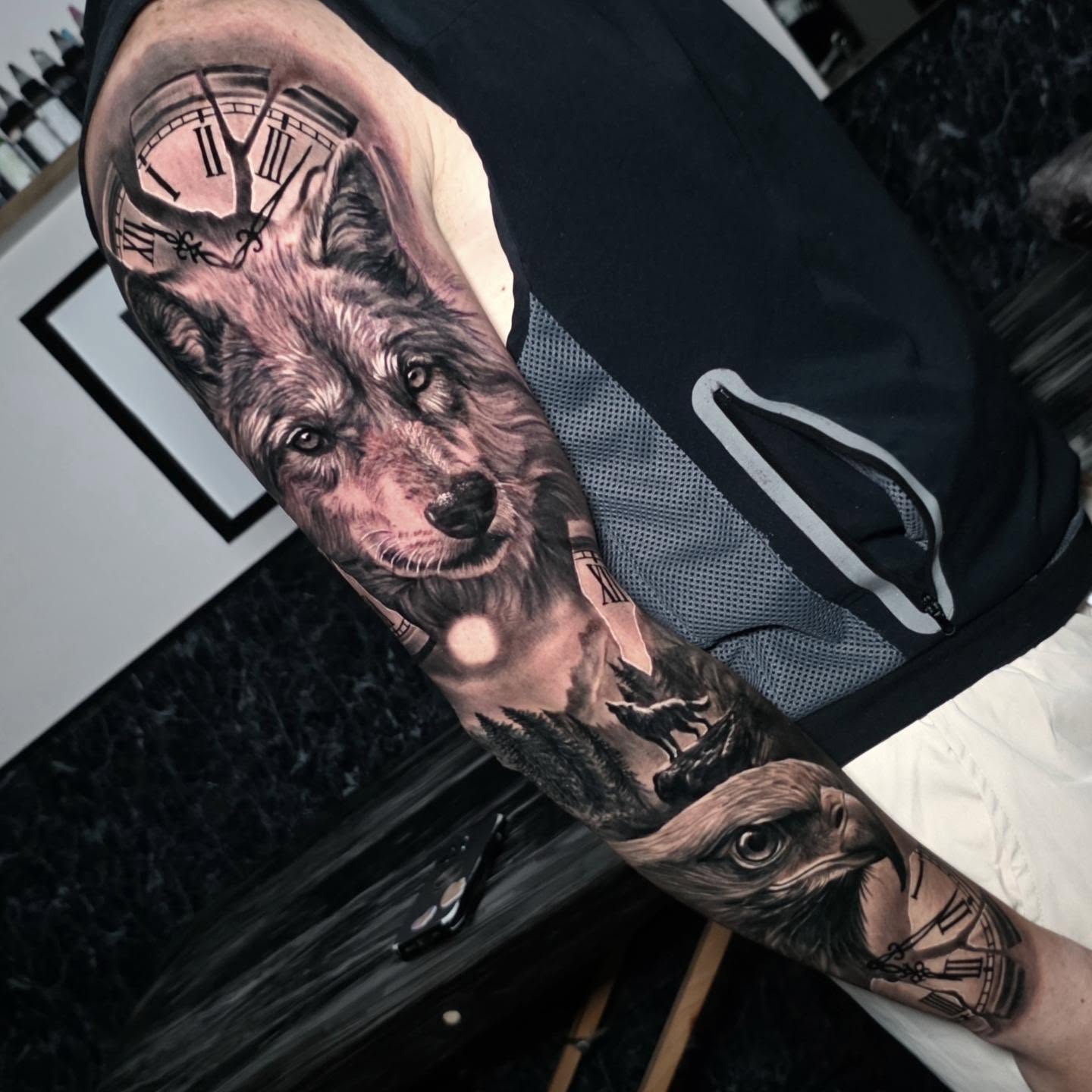 Realistic black and grey wildlife tattoo by Tomek Turlej at Studio XIII Gallery Edinburgh