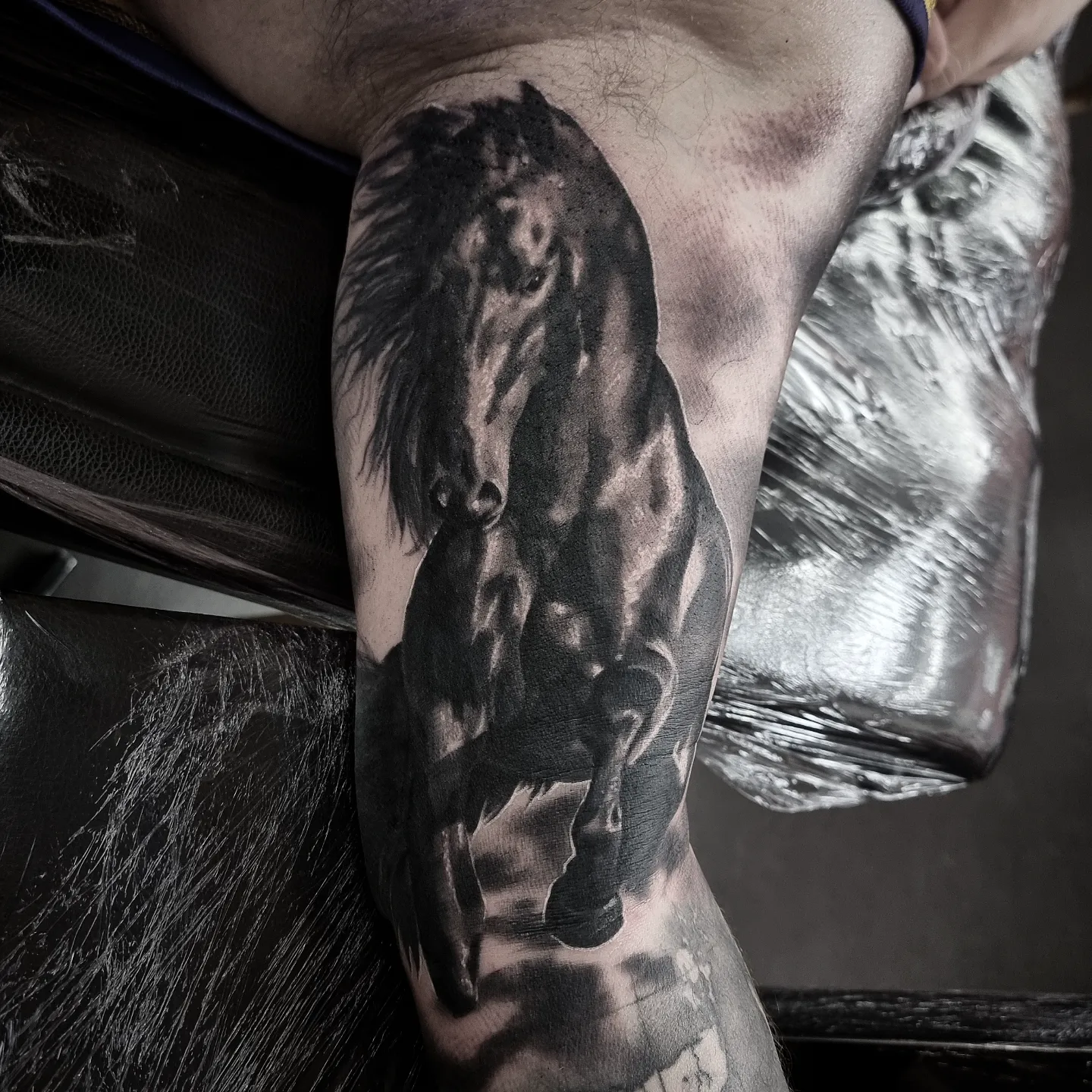 Fine detail black and grey animal tattoo, custom design by Edinburgh tattoo artist Tomek Turlej