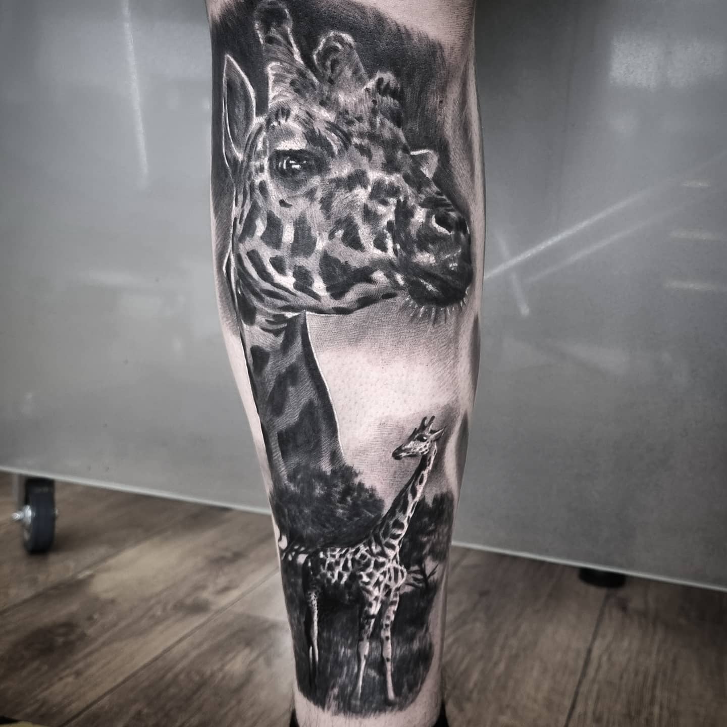 Fine detail black and grey animal tattoo, custom design by Edinburgh tattoo artist Tomek Turlej