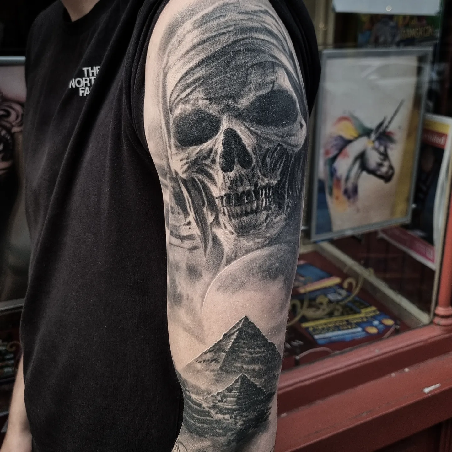 Dark realism black and grey tattoo by Tomek Turlej, Studio XIII Gallery, Scotland