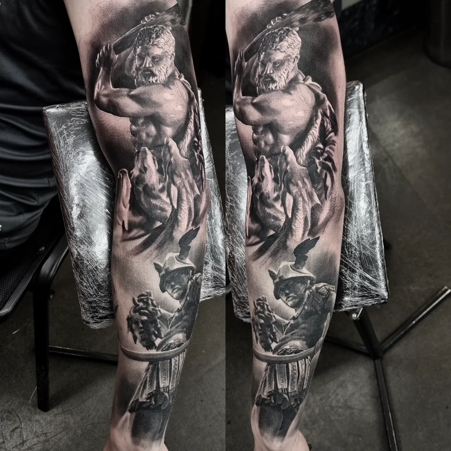 Black and grey horror realism tattoo by Tomek Turlej at Studio XIII Gallery Edinburgh