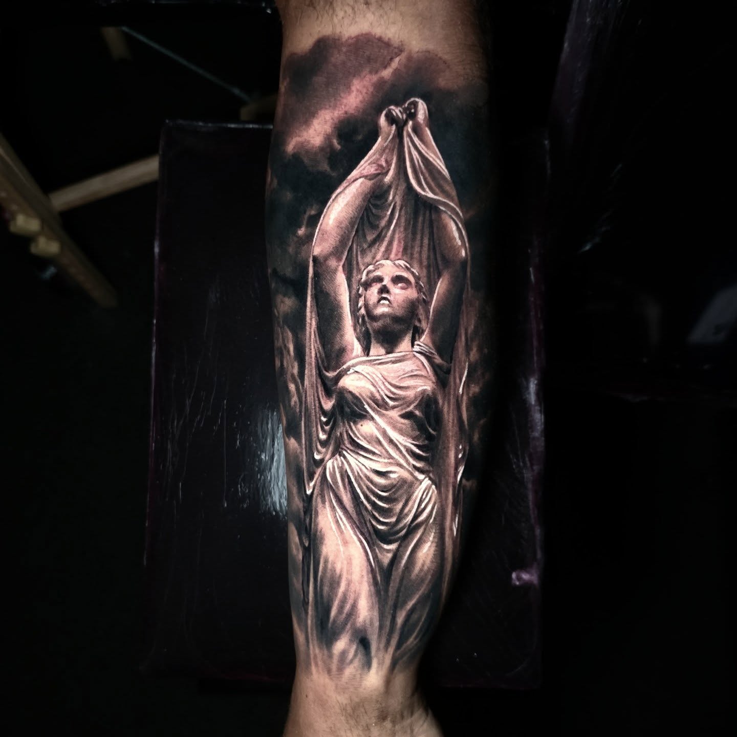 Black and grey realism portrait tattoo by Tomek Turlej, tattoo artist in Edinburgh