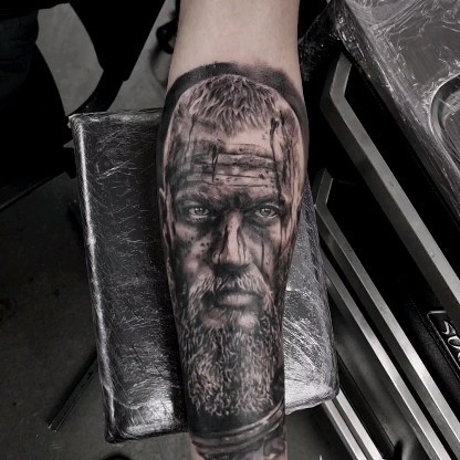 Photorealistic black and grey portrait tattoo by Tomek Turlej, Studio XIII Gallery, Scotland