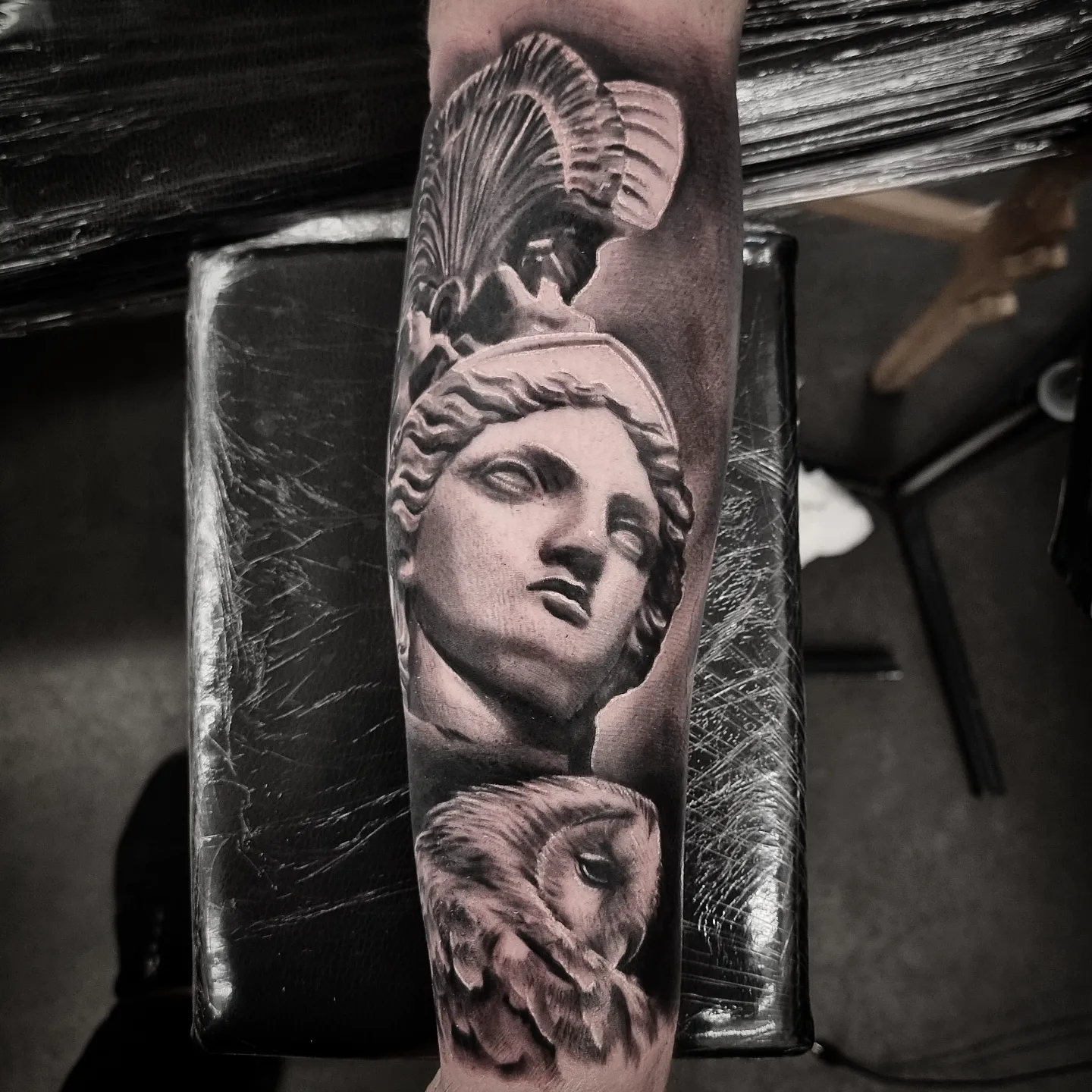 Photorealistic black and grey portrait tattoo by Tomek Turlej, Studio XIII Gallery, Scotland
