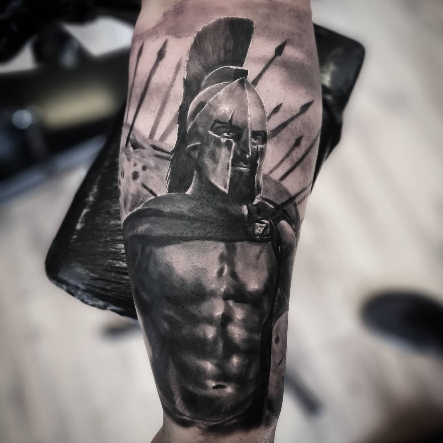 Photorealistic black and grey portrait tattoo by Tomek Turlej, Studio XIII Gallery, Scotland