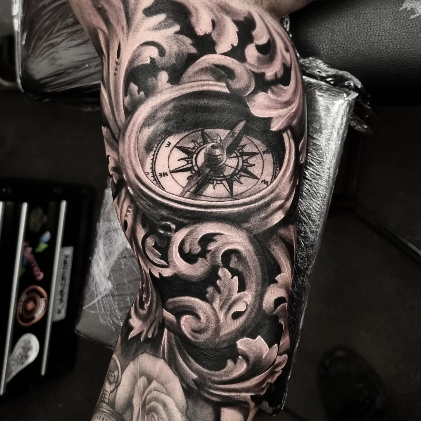 Custom black and grey realism tattoo by Tomek Turlej at Studio XIII Gallery Edinburgh